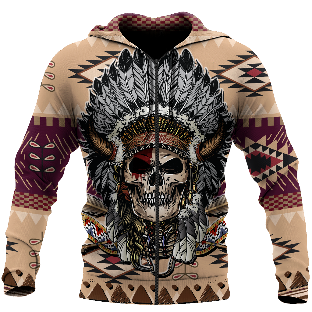 Love Skull native 3D all over printed for man and women QB06062004-Apparel-PL8386-Zipped Hoodie-S-Vibe Cosy™