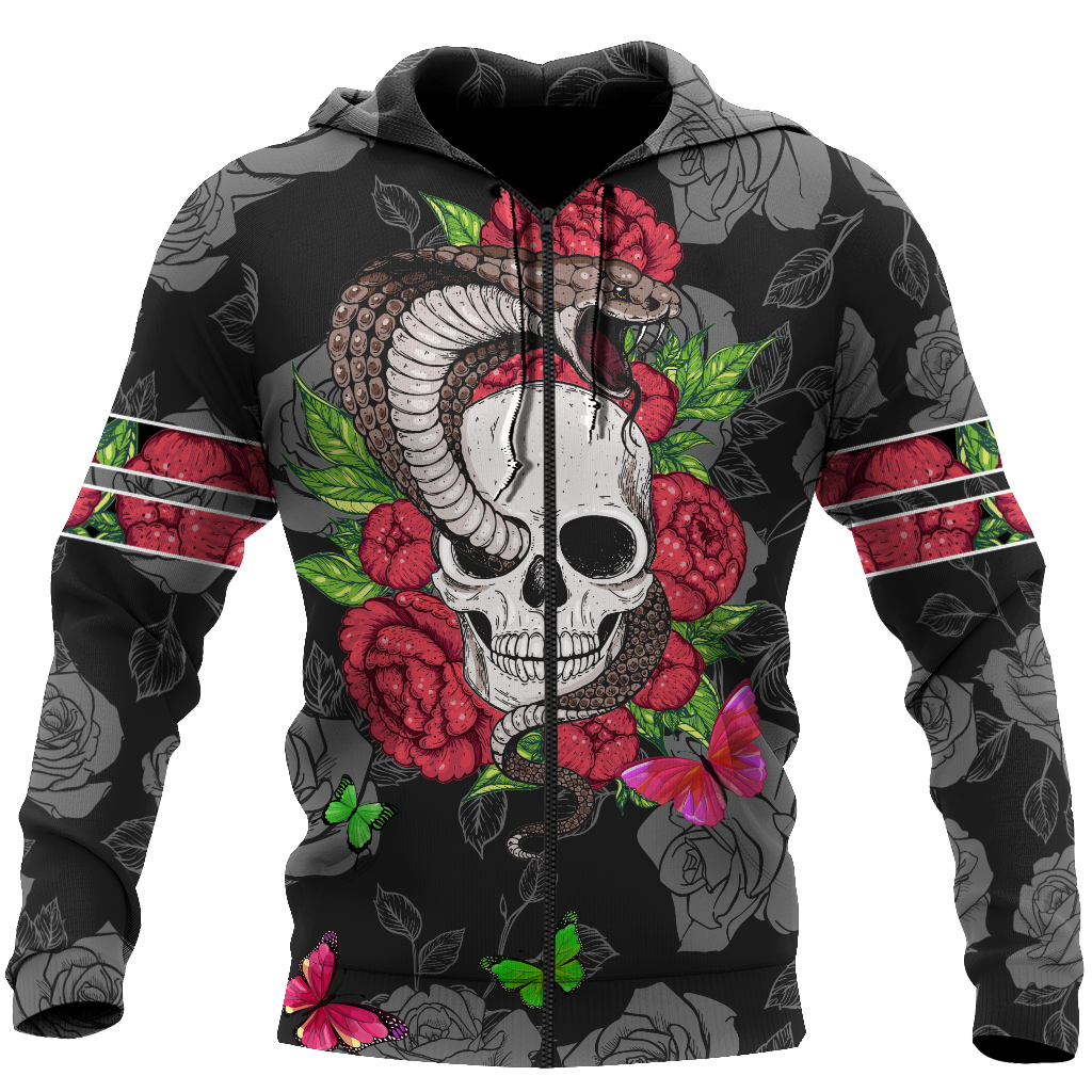 Snake Love Skull 3D all over printed for man and women QB05312003-Apparel-PL8386-Zipped Hoodie-S-Vibe Cosy™
