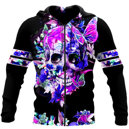Butterfly Love Skull 3D all over printed for man and women QB05252002-Apparel-PL8386-Zipped Hoodie-S-Vibe Cosy™