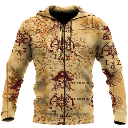 Caribbean Map Over Printed Hoodie