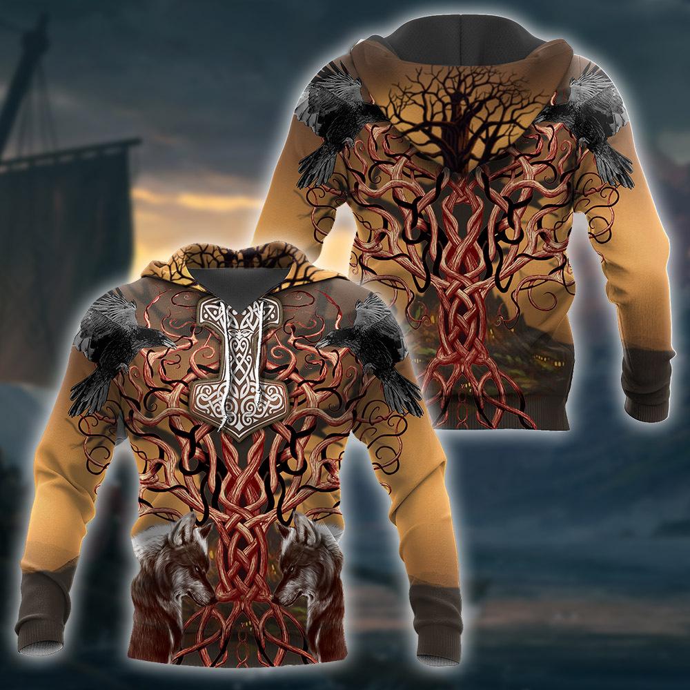 Viking Wolf All Over Printed-ALL OVER PRINT HOODIES-HP Arts-Hoodie-S-Vibe Cosy™