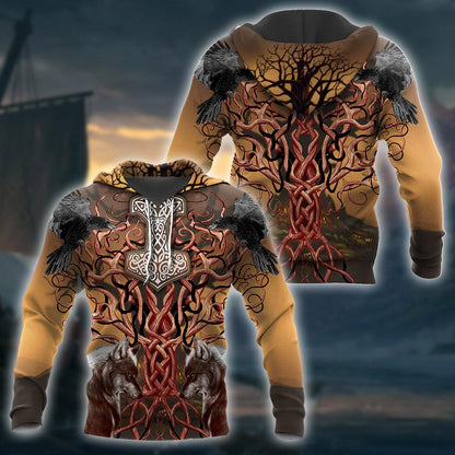 Viking Wolf All Over Printed-ALL OVER PRINT HOODIES-HP Arts-Hoodie-S-Vibe Cosy™
