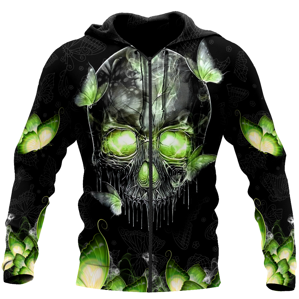 Butterfly Love Skull red 3D all over printed for man and women QB06152001-Apparel-PL8386-Zipped Hoodie-S-Vibe Cosy™
