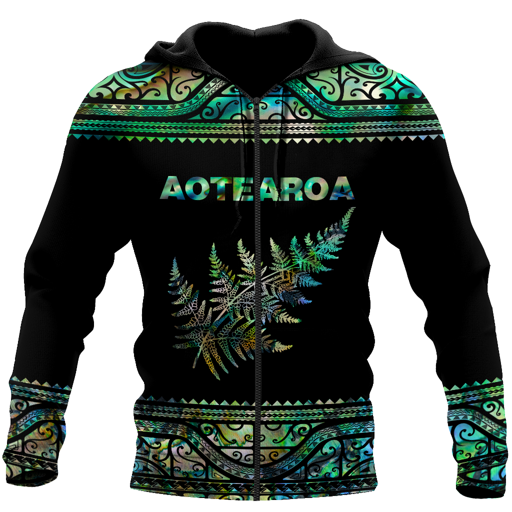 Aoteatoa New Zealand Maori Silver Fern - Paua Shell 3d all over printed shirt and short for man and women-Apparel-PL8386-Zipped Hoodie-S-Vibe Cosy™