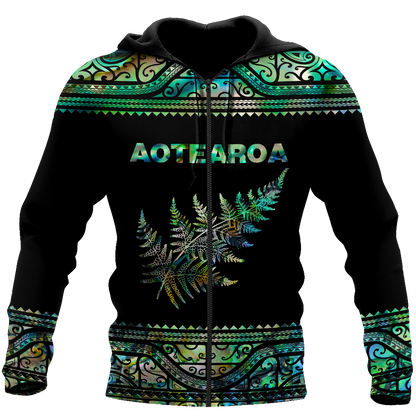 Aoteatoa New Zealand Maori Silver Fern - Paua Shell 3d all over printed shirt and short for man and women-Apparel-PL8386-Zipped Hoodie-S-Vibe Cosy™