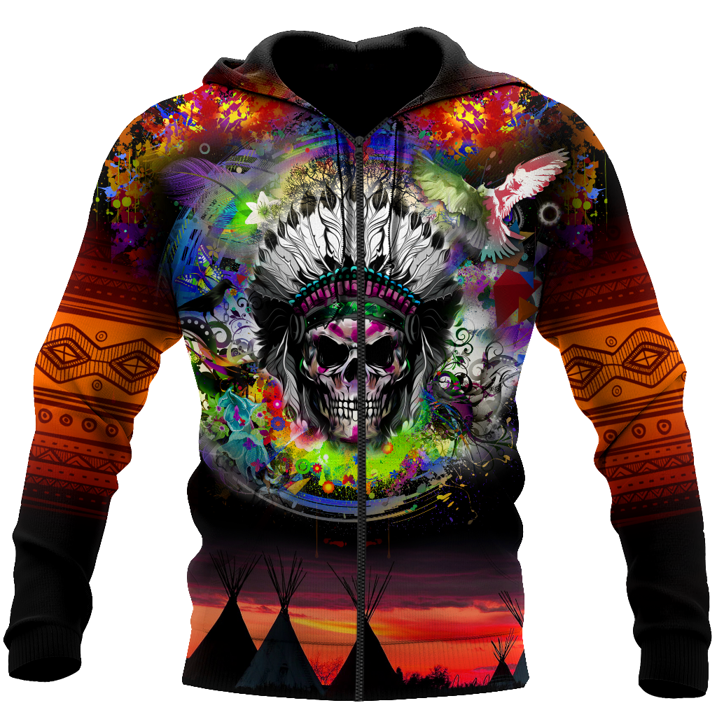 Love Skull native 3D all over printed for man and women QB06082002-Apparel-PL8386-Zipped Hoodie-S-Vibe Cosy™