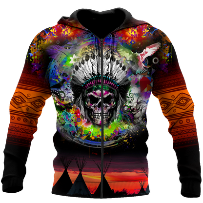 Love Skull native 3D all over printed for man and women QB06082002-Apparel-PL8386-Zipped Hoodie-S-Vibe Cosy™