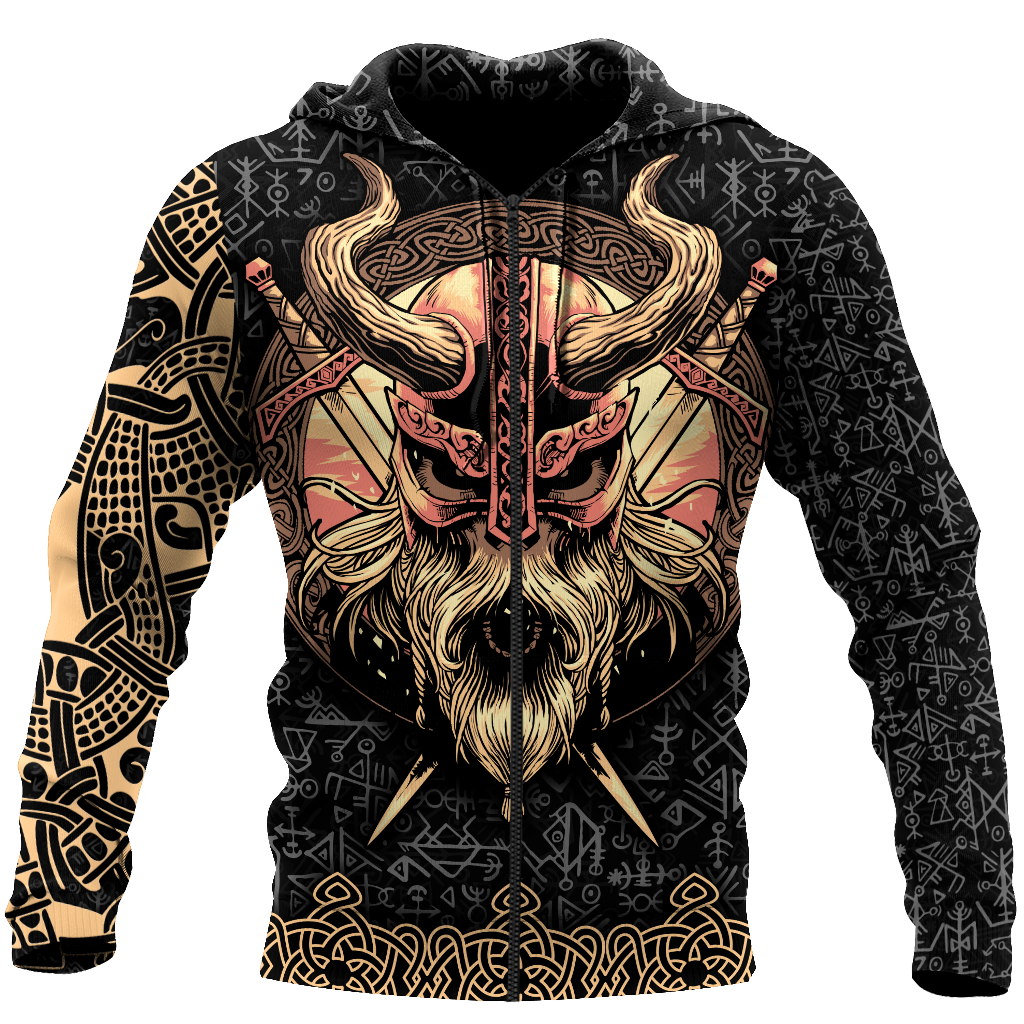 Love Skull Viking 3D all over printed for man and women QB06062004-Apparel-PL8386-Zipped Hoodie-S-Vibe Cosy™