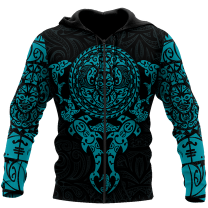 Maori tangaroa blue tattoo 3d all over printed shirt and short for man and women HHT20072001-Apparel-PL8386-Zipped Hoodie-S-Vibe Cosy™