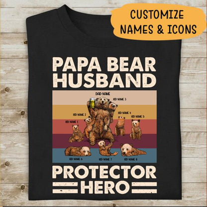 Papa Bear Husband Protector Hero Personalized T-shirt Gift For Dad Father Bonus Dad