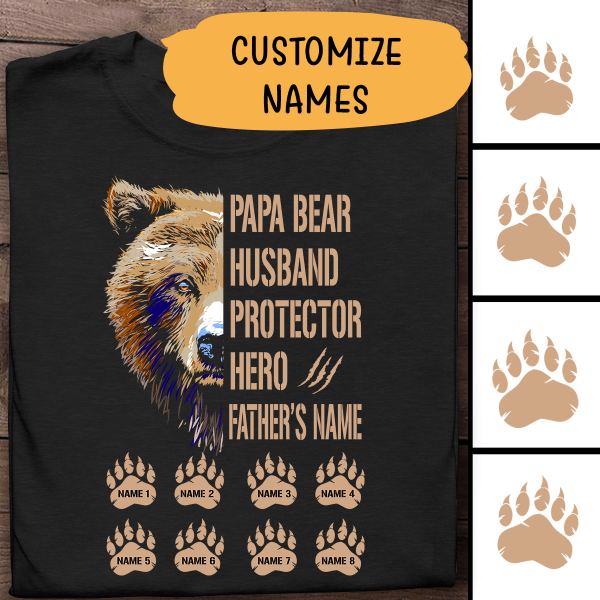 Papa Bear Husband Protector Hero Personalized T-shirt Father Gift For Dad