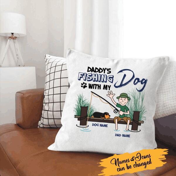 Daddy's Fishing With My Dog Personalized Canvas Throw Pillow