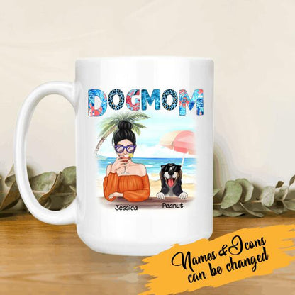 Dog Mom On The Beach Personalized Mug For Dog Lover Mother