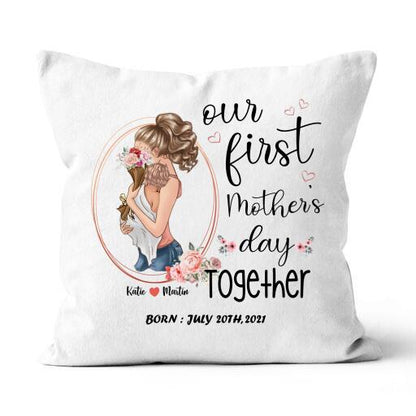Our First Mother's Day Together Born Personalized T-shirt, Mug, Poster, Canvas Throw Pillow, Canvas, Special Gifts From Mom To Son And Daughter