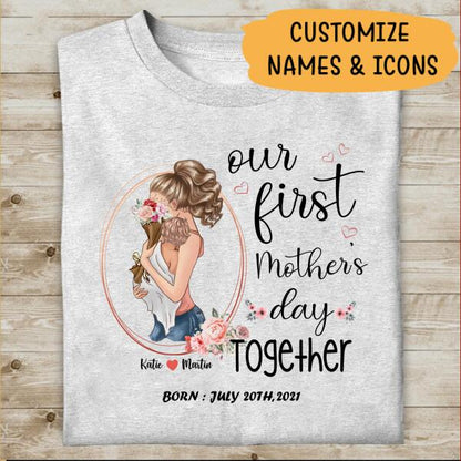 Our First Mother's Day Together Born Personalized T-shirt, Mug, Poster, Canvas Throw Pillow, Canvas, Special Gifts From Mom To Son And Daughter