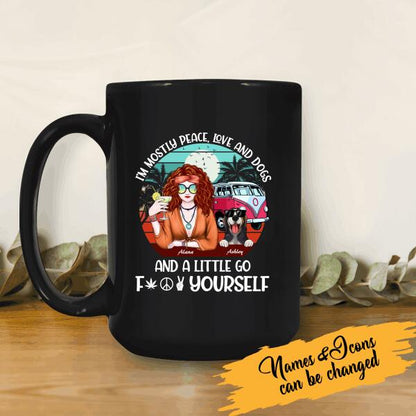 Hippie Girl with Dog Personalized T-Shirt, Mug, Special Gifts For Dog and Hippie Lovers