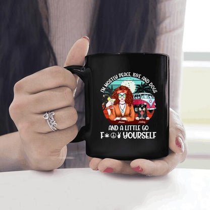 Hippie Girl with Dog Personalized T-Shirt, Mug, Special Gifts For Dog and Hippie Lovers