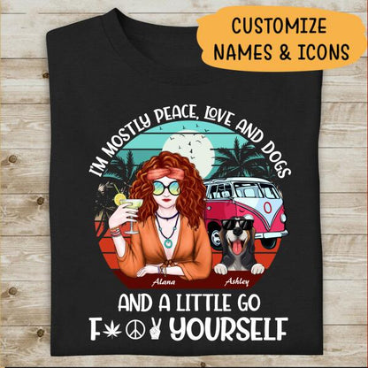 Hippie Girl with Dog Personalized T-Shirt, Mug, Special Gifts For Dog and Hippie Lovers