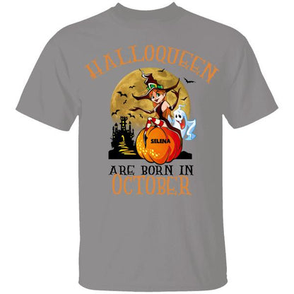 Halloween T-shirt Halloqueen Are Born In October Personalized T-shirt For Girl Friends