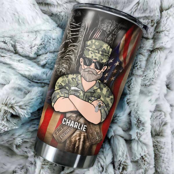 Never Underestimate An Old Man Personalized Tumbler, Best Gift For Veterans Day