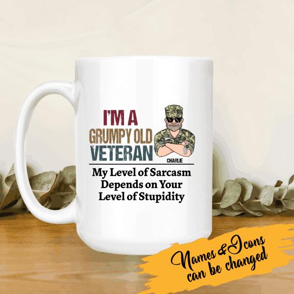 I'm A Grumpy Old Veteran My Level Of Sarcasm Personalized T-Shirt, Mug, Best Gifts For Veterans Day