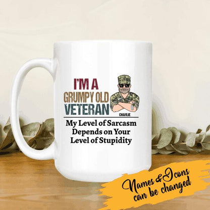 I'm A Grumpy Old Veteran My Level Of Sarcasm Personalized T-Shirt, Mug, Best Gifts For Veterans Day
