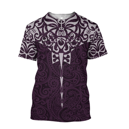 New zealand hoodie manta maori ta moko purple 3d all over printed shirt and short for man and women-Apparel-PL8386-T-shirt-S-Vibe Cosy™