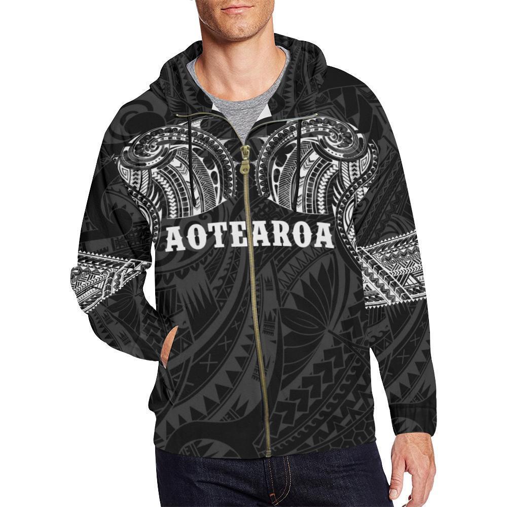 Aotearoa Maori Tattoo All Over Hoodie White PL-Apparel-PL8386-Zipped Hoodie-S-Vibe Cosy™