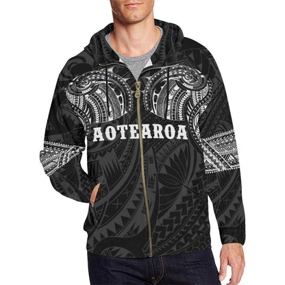 Aotearoa Maori Tattoo All Over Hoodie White PL-Apparel-PL8386-Zipped Hoodie-S-Vibe Cosy™
