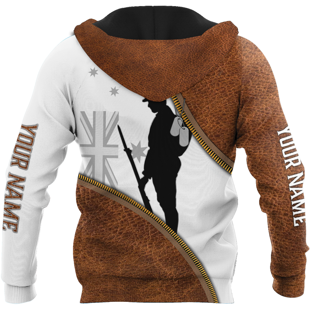 Custom name Remembrance Australia Soldier 3D print zip cosplay shirts