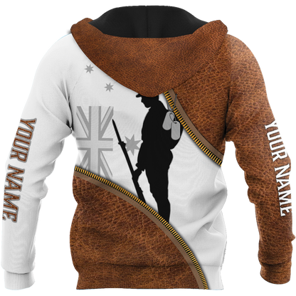 Custom name Remembrance Australia Soldier 3D print zip cosplay shirts