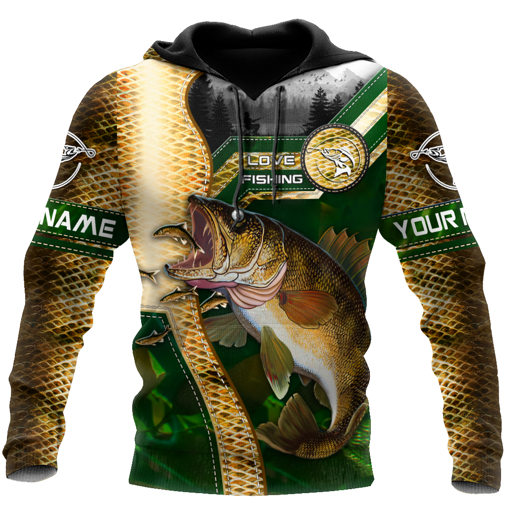 Custom name Walleye Master Fishing camo 3D print shirts