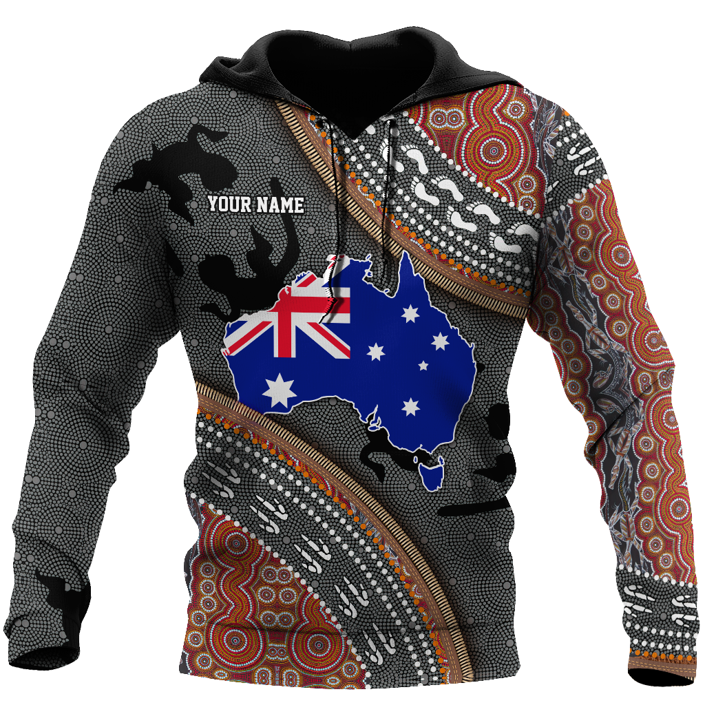 Custom name Australian Flag Aboriginal dots Zip pattern 3D printed shirts