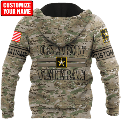 US Army Veteran Personalized Name 3D All Over Printed Unisex Hoodie