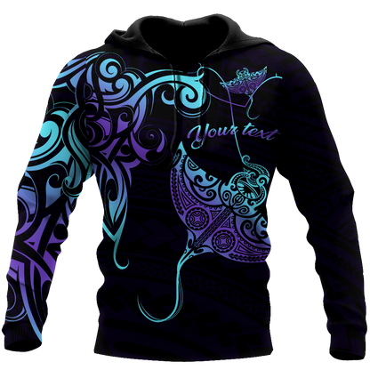 Amazing Polynesian Blue And Purple Ray Tattoo Personalized Unisex Deluxe Hoodie ML