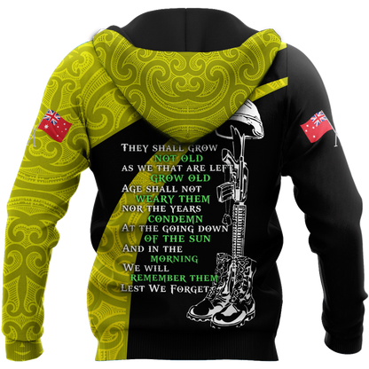 Anzac day the ode fern-wattle Australia and Kiwi Veteran yellow 3D print shirt
