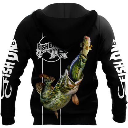 The great fish eats the small Black Fishing 3d print shirts