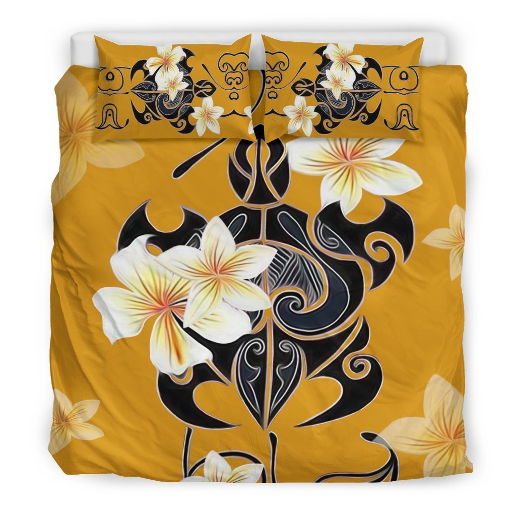 Turtle Plumeria Bedding Set - AH-BEDDING SETS-Alohawaii-Bedding Set-US King-Black-Vibe Cosy™