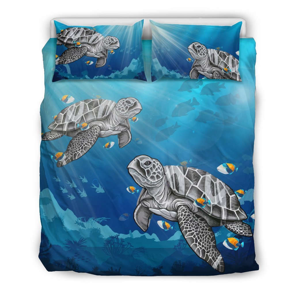 Hawaii Turtle In The Ocean Bedding Set - AH-BEDDING SETS-Alohawaii-US Queen/Full-Black-Polyester-Vibe Cosy™