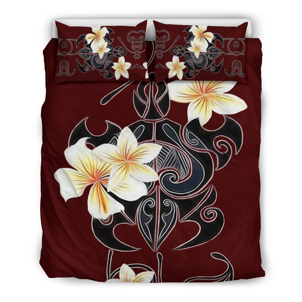 Turtle Plumeria Bedding Set - AH-BEDDING SETS-Alohawaii-Bedding Set-US Queen/Full-Black-Vibe Cosy™