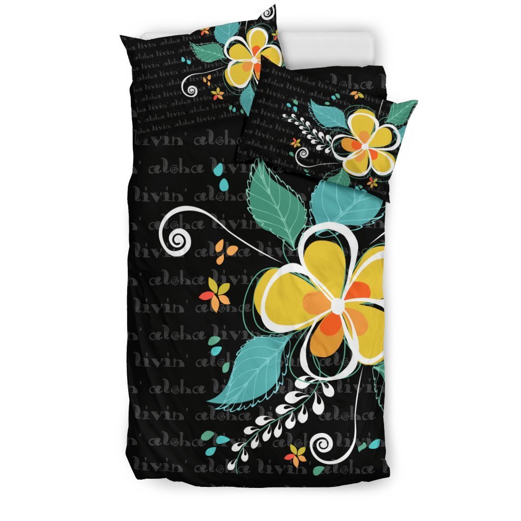 Aloha Plumeria Bedding Set - AH-BEDDING SETS-Alohawaii-US Twin-Black-Polyester-Vibe Cosy™