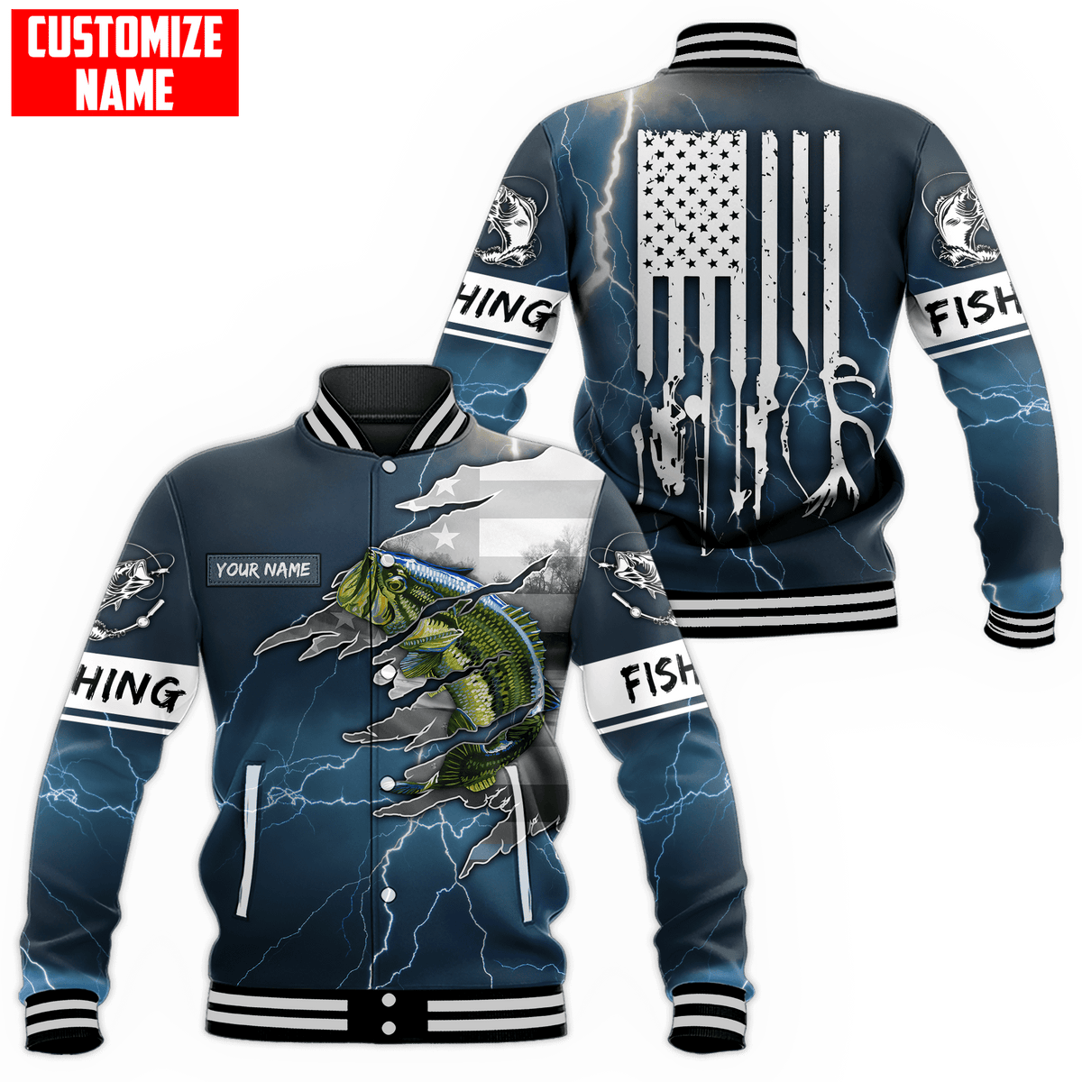 Largemouth Bass Fishing US Flag Custom name fishing shirts for men and women