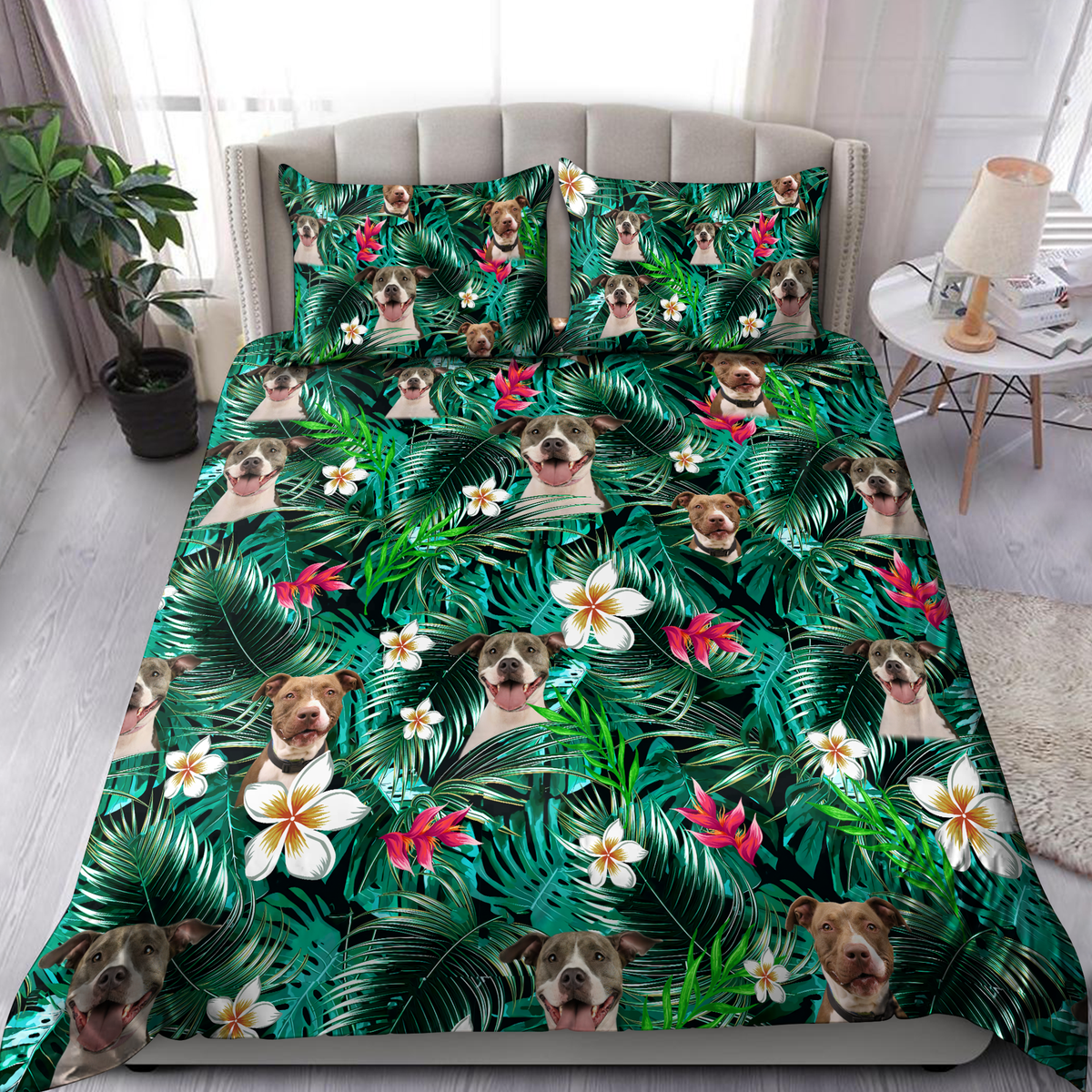 Pitbull hawaiian bedding set