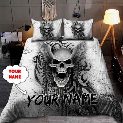 Customize Name Skull With Angel Wings Bedding Set DQB31052104