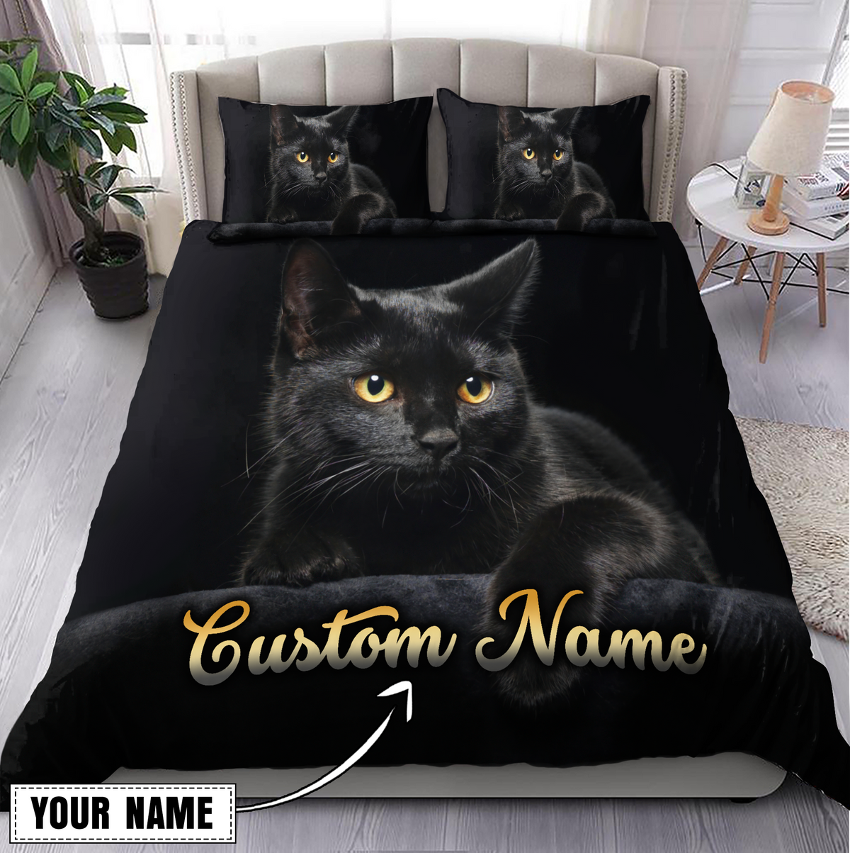 Customize Name Black Cat Bedding Set MH08052102