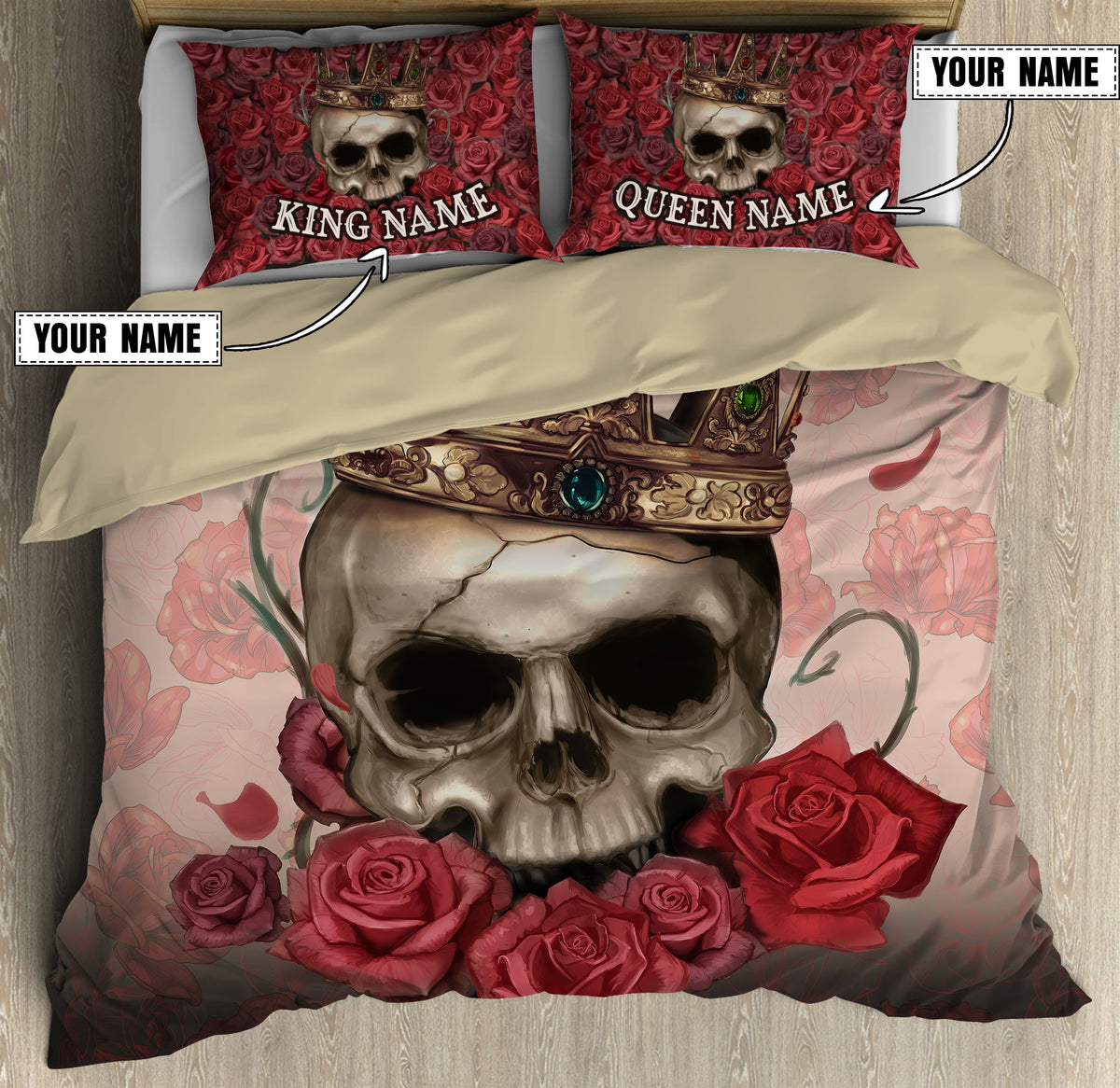 Customize Name Couple Skull Art Bedding Set