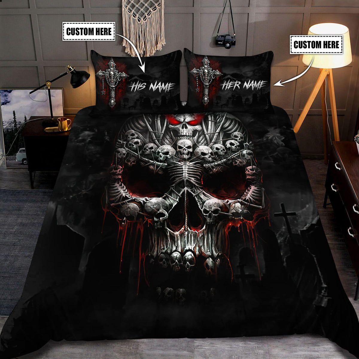 Customize Name Skull Art Bedding Set