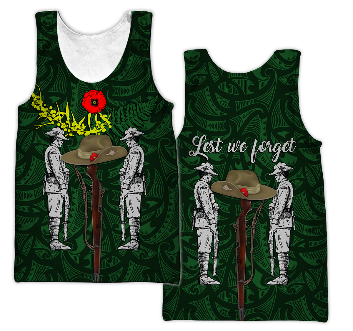 Lest We Forget Anzac Day Australia Golden Wattle And New Zealand Fern 3D Printed Shirts TN