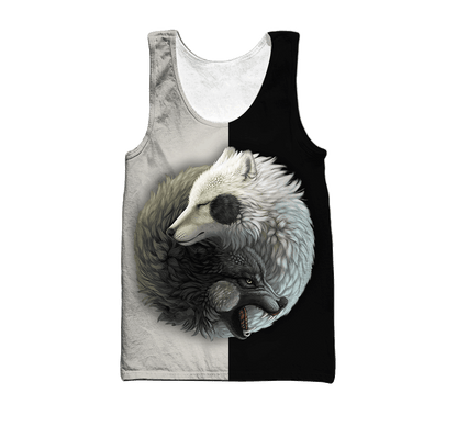 Wolf Yin and Yang 3D All Over Printed Unisex Deluxe Hoodie ML