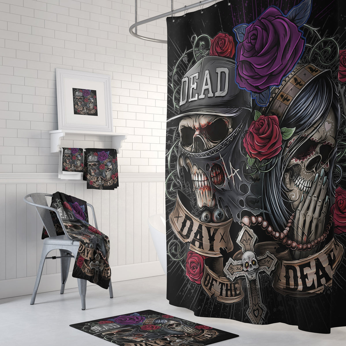 Day of the Dead Set-6teenth Outlet-Combo Shower Curtains + Towel + bath mats (20% OFF)-Vibe Cosy™